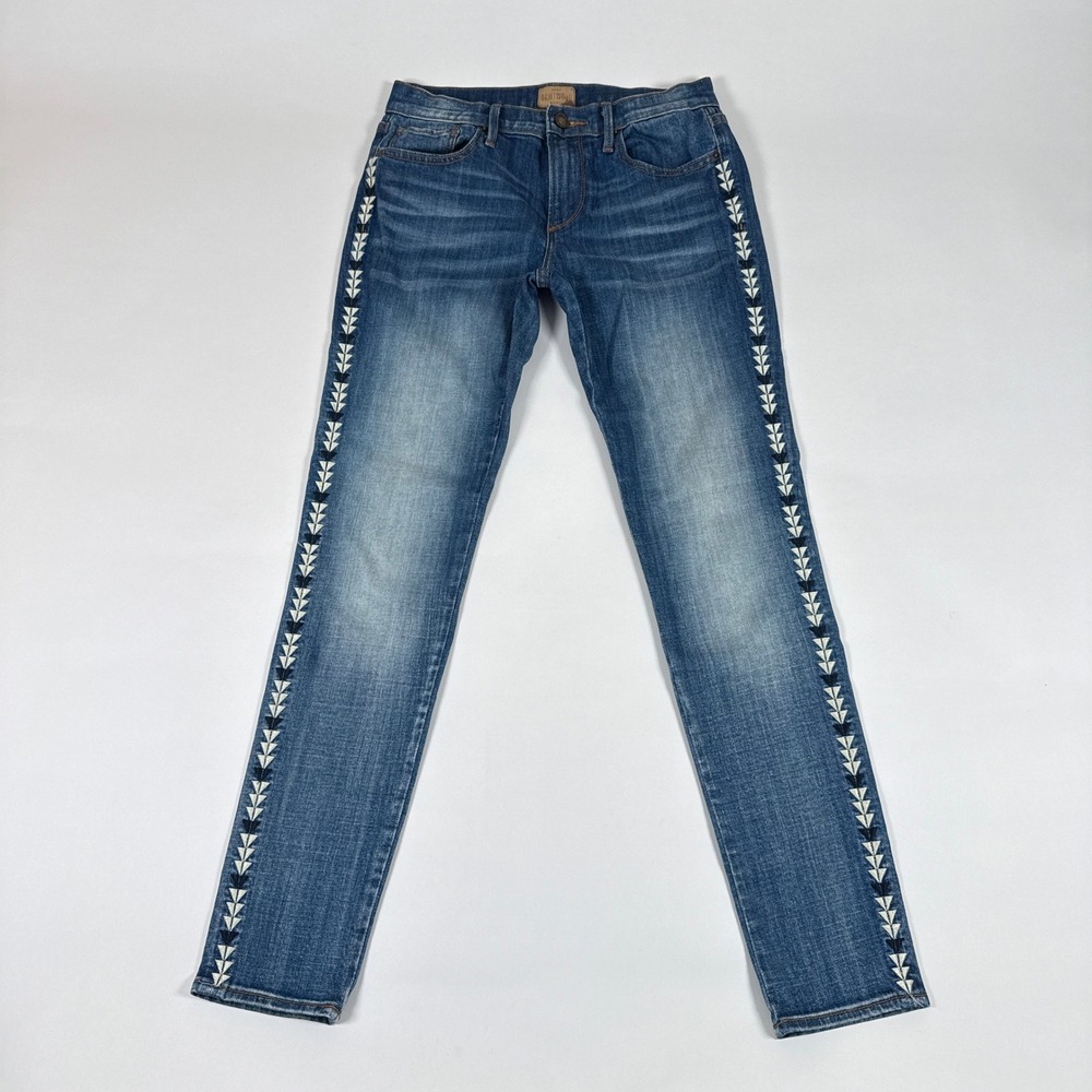 Driftwood Jeans Womens 26 Blue Marilyn Straight Leg Embroidered Side Stripe Boho